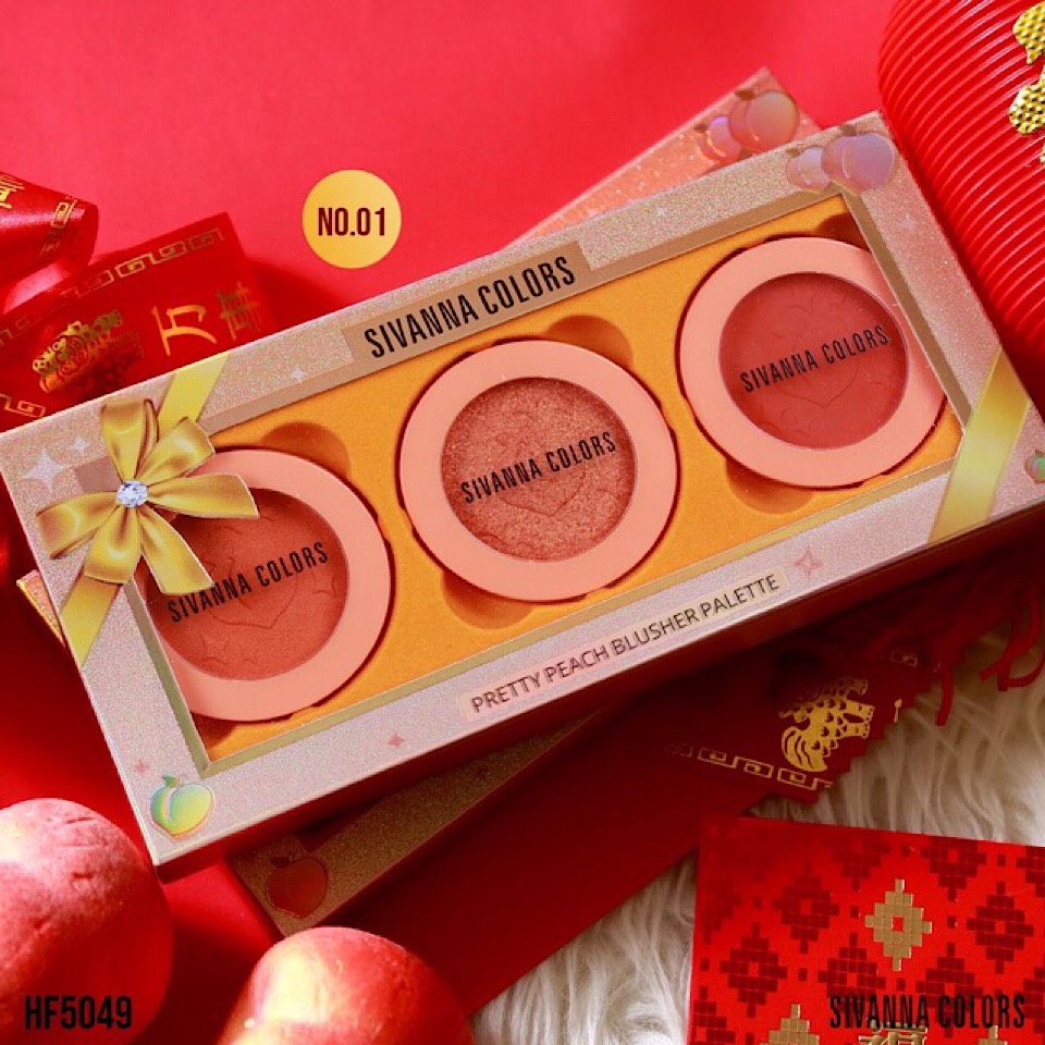 set 3 màu má hồng sivanna colors pretty peach blusher palette